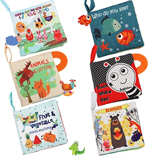 Baby Books Toys Gifts, Touch and Feel Cloth Crinkle Books for Babies,Infant Toddler Baby 0-3-6-12-18 Months,Early Learning Toys 6 to 12 Months 1-2 Years Old,Christmas Shower Gift for Boys Girls,6 PCS