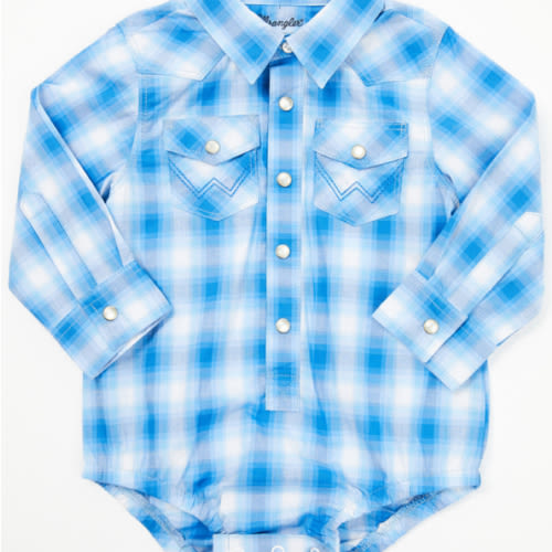 Wrangler Infant Boys' Plaid Print Long Sleeve Snap Onesie