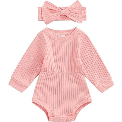 Newborn Baby Girl Clothes Long Sleeve Knit One Piece Romper Bodysuits with Headband Fall Winter Outfits