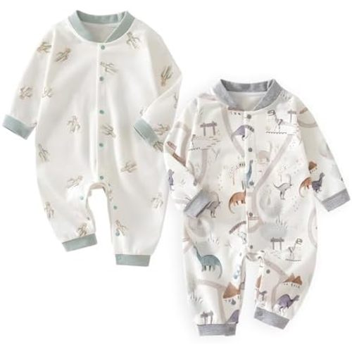100% Organic Cotton Soft 3-24 Months 2-Piece Baby Romper Jumpsuits for Boys and Girls Unisex Long Sleeve