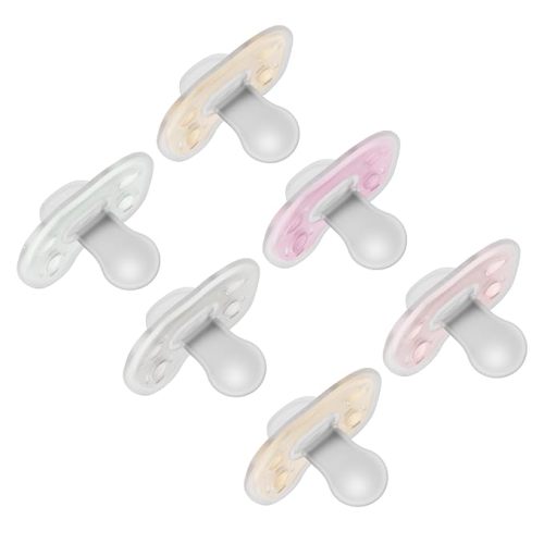 Dr. Brown's Advantage One-Piece Silicone Baby Pacifier, Fully Symmetrical Soother, Pink/Ecru/Pink/Gray/Green/Tan, 0-6m, BPA Free, 6 Pack