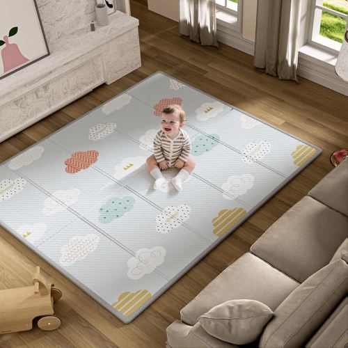 UANLAUO Foldable Baby Play Mat, Extra Large Waterproof Activity Foam Playmats for Babies,Toddlers, Infants, Baby Tummy Time Play Mat for Floor with Travel Bag (Cloud(71x59x0.4inch))