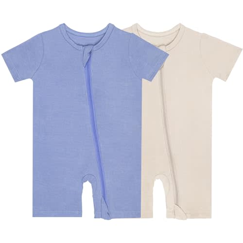 GUISBY Rayon made from bamboo Baby Pajamas Short Sleeve Footless Rompers 2 Way Zipper Sleeper for Baby
