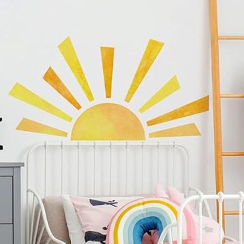 53x29.9 Inch Boho Half Sun Wall Decals Watercolor Sun Murals Modern Wall Decals Vinyl Sun Wall Decals Removable Peel and Stick Wall Stickers for Living Room Bedroom Playroom Decor