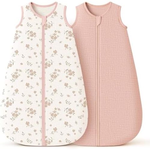 Konssy 2-Pack Baby Sleep Sack 0.7 TOG, Muslin Cotton Wearable Blanket for Babies 0โ12 M, Breathable Sleeping Bag for Newborn