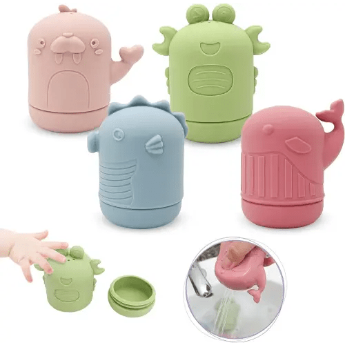 Baby Bath Toys, iselyn 4Packs Bath Toys for Kids Ages 1-3 Silicone Mold Free Bath Toys for Toddlers Non-Toxic Dishwasher Safe Bathtub Toys-Marine Animal