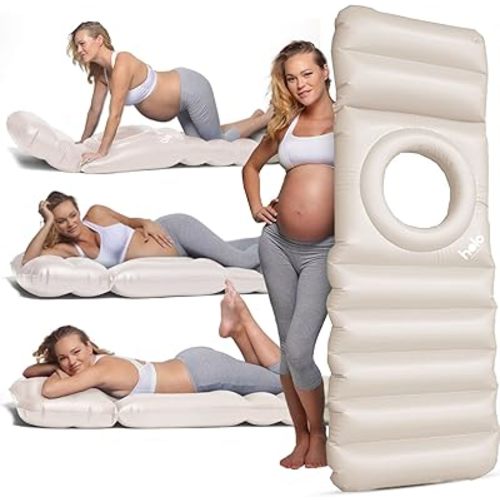 HOLO The Original Inflatable Pregnancy Pillow - Full Body Maternity Airbed/Float with Hole for Tummy - Sleeping Support & Comfort - Say Goodbye to Pregnancy Related Aches and Pains (White Sand)