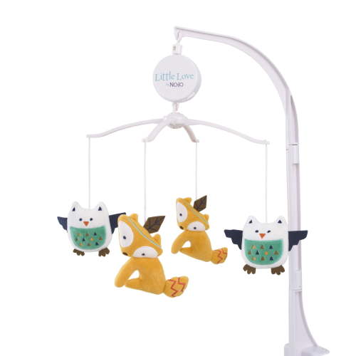 Little Love by NoJo Aztec Fox and Owl Musical Mobile, Green, Gold, Unisex Infant Nursery