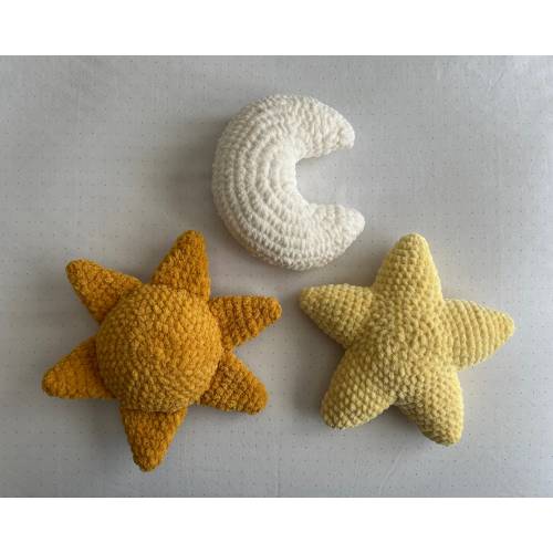 Sun, Moon, & Star | Handmade Crochet Plushies | Nursery Set | Space Theme Room Decor