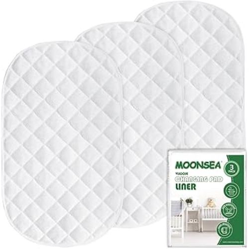 Diaper Changing Pad Liner Non-Slip, Waterproof Terry Mat Changing Pad Cover Liner, Quilted Absorbent Bassinet Liners Washable, 3 Pack 13"x 26" Reusable Portable Changing Table Pad White