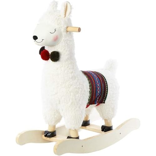 labebe - Baby Rocking Horse Wooden, Plush Stuffed Rocking Animals White, Kid Ride on Toys for 1-3 Years Old, Llama Rocking Horse for Girl&Boy, Toddler/Infant Rocker for Nursery, Kid Riding Toys/Horse