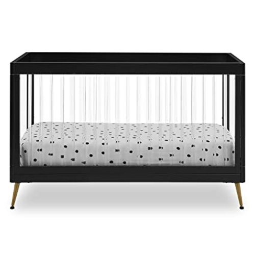 Delta Children Sloane 4-in-1 Acrylic Convertible Crib - Includes Conversion Rails, Greenguard Gold Certified, Black/Melted Bronze