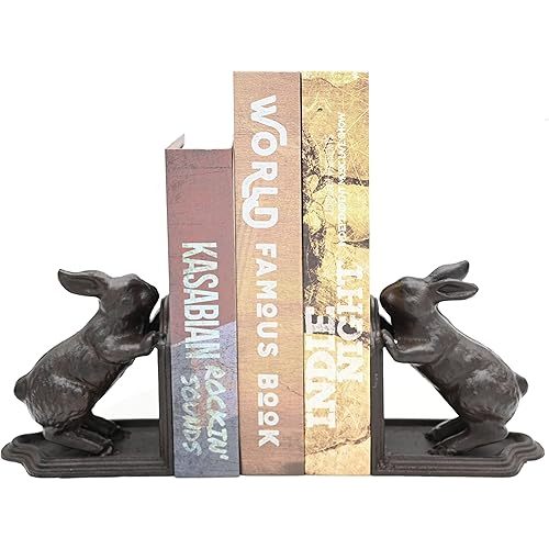 Rabbit Decorative Bookend, Heavy Duty Cast Iron Book Ends, Vintage Shelf Decor, Antique Brown