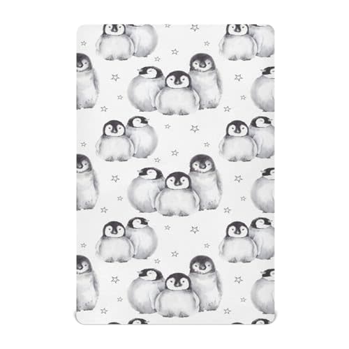 Cute Baby Penguins Fitted Crib Sheet for Boys Girls Baby Crib Sheet Crib Mattress Sheet Toddler Bed Sheets for Toddler Bed Mattress,52 X 28 in