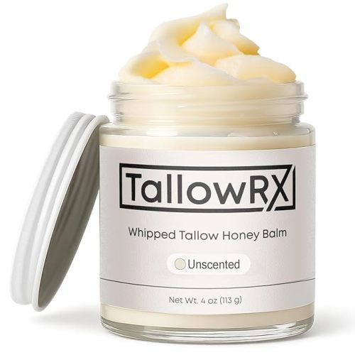 100% Grass-Fed Beef Tallow for Skin – Whipped Tallow Honey Balm, Pure & Organic Moisturizer for Face & Body with Manuka Honey, Jojoba & Calendula – Deep Hydration & Soothing (4 oz, Unscented)
