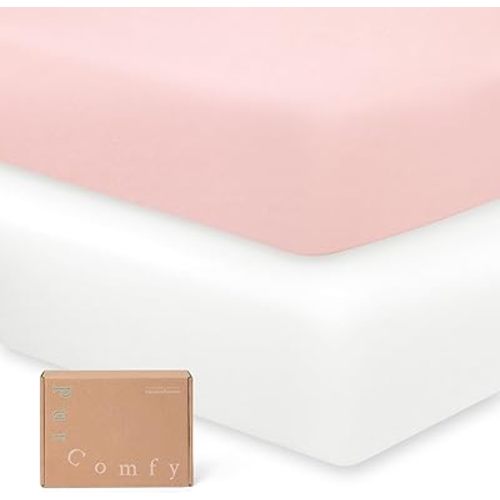 Supersoft Pack and Play Sheets Fitted, Premium Bamboo Viscose Mini Crib Sheets, Pack N Play Mattress Sheets, Graco Playard Baby Sheets Neutral for Boys Girls, 5'' Deep Pocket 2-Pack