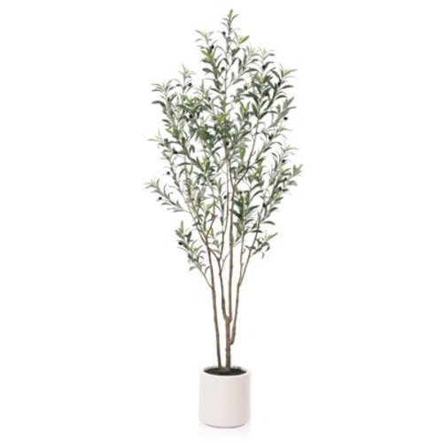 DR.Planzen 7 Ft Artificial Muti-Trunk Olive Tree in Natural White Planter