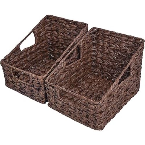 GRANNY SAYS Wicker Storage Baskets, Waterproof Wicker Basket with Handles, Trapezoid Woven Storage Bins for Organizing, Decorative Basket, Brown, 2-Pack