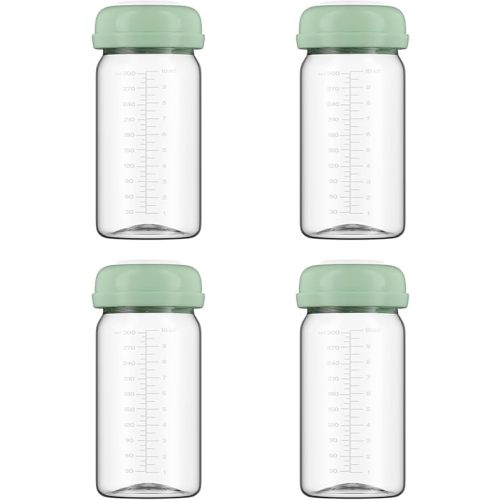 Breastmilk Storage Bottles Collection Bottles, 10oz Wide-Neck Breast Milk Container Compatible for Spectra S1 S2 SG Motif Luna Breast Pumps, Fit for 22oz Breast Milk Cooler & Fridge, 4 Packs