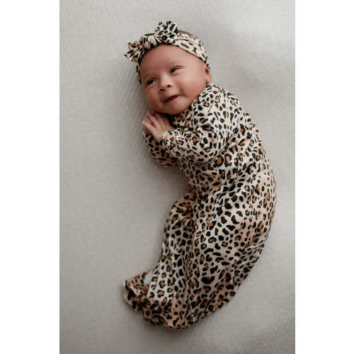Leopard Knotted Newborn Baby Gown