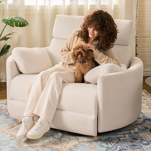FLEXISPOT Mochi Oversized 54" Power Recliner Chair for Big and Tall Adults, Chenille Fabric Electric Recliner with USB & Type-C Ports, Wide Single Sofa with Pillows for Living Room & Bedroom, Beige