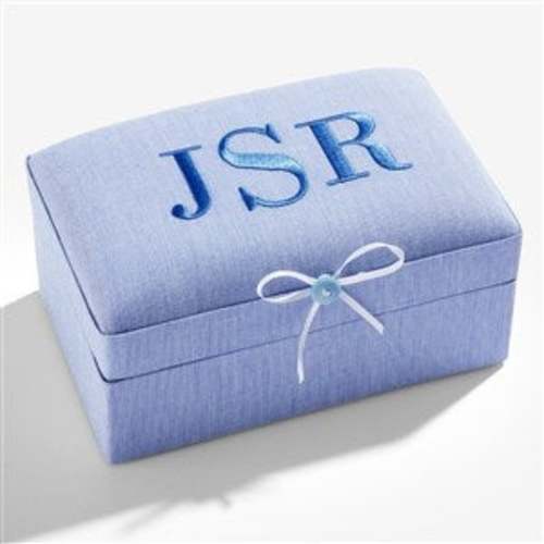 Personalized Small Micro Striped Cotton Keepsake Box - Blue