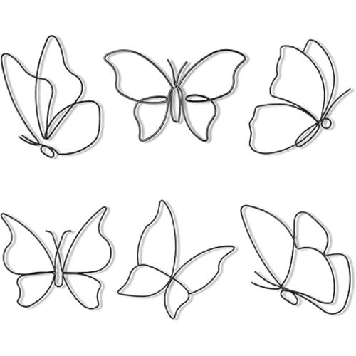 Hotop 6 Pieces Metal Butterfly Wall Decor Metal Wall Art Heart Hanging Decorations Wire Flowers Decals Decor for Kitchen Bathroom Indoor Outdoor Wedding Birthday Party (Classic,Black)
