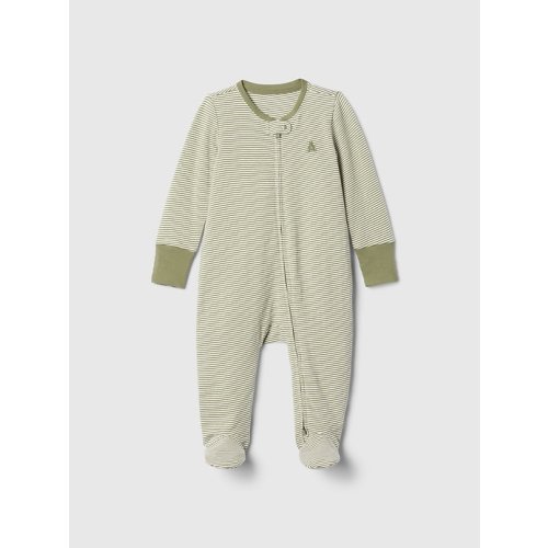 Baby First Favorites Organic Cotton Footed One-Piece in green stripe, size: 6-9 M
