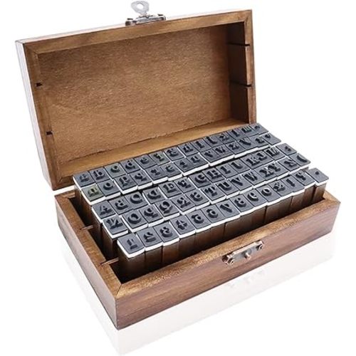 OJYUDD 70Pcs Wooden Rubber Alphabet Letter Number Stamps, Rectangular, Capital & Lower Case, DIY Craft Card Making, Scrapbooking Supplies (Dark Wooden)