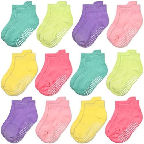 GRPSKCOS Non Slip Toddler Baby Socks - 12 Pairs Anti Skid Ankle Socks for Kids Boys 1-7 Years