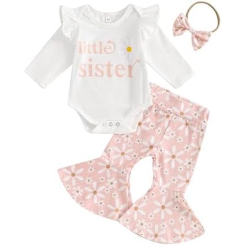 BemeyourBBs Newborn Baby Girl Clothes Ruffle Romper Bodysuit Top Flared Pants Set Baby Bell Bottom Outfit