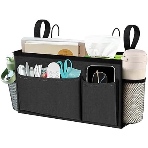 BlissTotes Bedside Caddy, Bedside Storage Organizer for Bunk Bed Accessories, Dorm Storage for Bedside Shelf and Bunk Bed Shelf, Bed Caddy for Home, Dorm, Bunk (Dark Gray, 1 Pack)