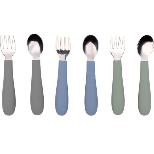 WeeSprout Toddler Utensils, 3 Forks & 3 Spoons, 18/8 Stainless Steel & Food Grade Silicone