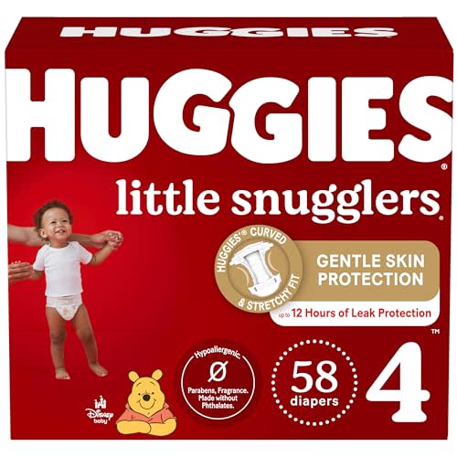 Huggies Size 4 Diapers, Little Snugglers Baby Diapers, Size 4 (22-37 lbs), 58 Count
