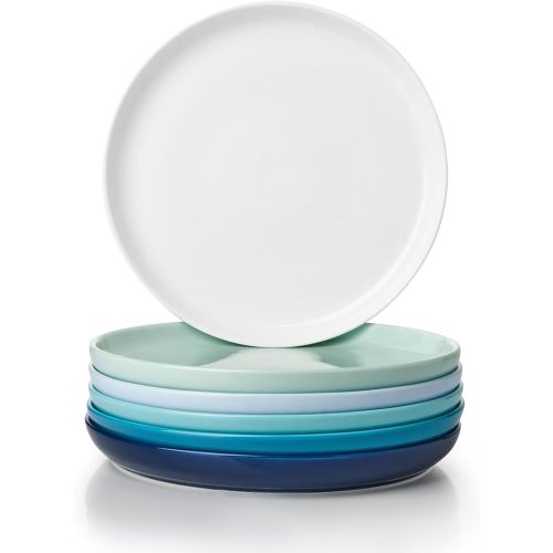 Sweese Porcelain Dessert Plates 7.4 Inch - Set of 6, Salad Appetizer Plates, Microwave Dishwasher Safe, Scratch Resistant, Blue