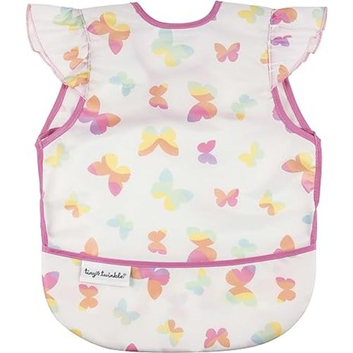 Tiny Twinkle Mess Proof Baby Bib - Waterproof & Lightweight Baby-Led Weaning Apron | 100% Recycled Polyester, Easy Clean & Machine Washable (Butterflies, Small 6-24 Months)