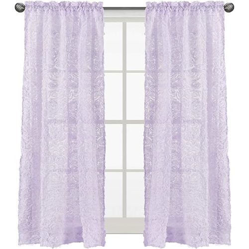 Sweet Jojo Designs Purple Floral Rose Window Treatment Panels Curtains - Set of 2 - Solid Light Lavender Flower Luxurious Elegant Princess Vintage Boho Shabby Chic Luxury Glam High End Roses