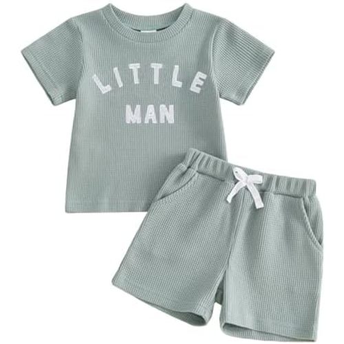 Summer Toddler Baby Boy Clothes Little Man Short Sleeve T Shirt Shorts Set 6 12 18 24 Months Infant Waffle Outfit