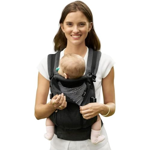GROWNSY Baby Carrier, All Season Design with Adjustable Mesh Panel, Ergonomic Infant Carrier Wraps with Lower & Upper Buckle, Newborn to Toddler (7-44lbs), Baby Carriers, Hands-Free Parenting, Black