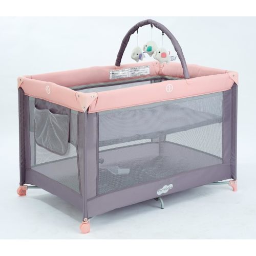 Pamo Babe Portable Playard with Mat Pad and Toy Bar Pink Play Yard for Baby