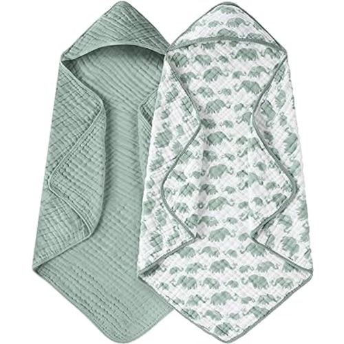 Looxii Baby Towels with Hood Baby Bath Towels for Newborn 2 Pack 100% Muslin Cotton Hooded Baby Towels 32 x 32 Inch Soft Absorbent Baby Bath Essentials