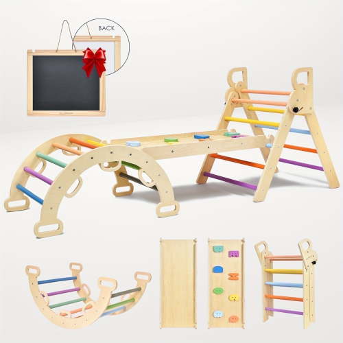 Buballino Triangle Set Rainbow Pikler Climbing for Toddlers, Foldable Baby Climbing Toys, Wooden Montessori Climbing for 2-6 Years Old, Indoor Playground Jungle Gym for Kids