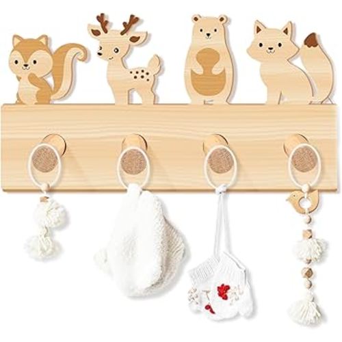 Wall Hooks Wooden Animal Coat Hooks Baby Nursery Wall Decor Animal Nursery Hooks for Girls Boys Nursery Decor Room Bathroom Bedroom Home Decor(Land Animal)