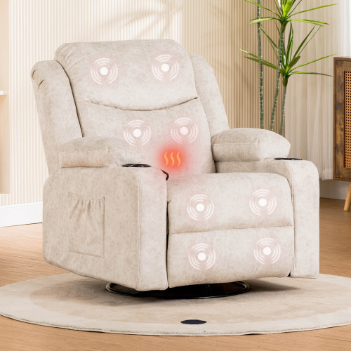Swivel Rocker & Recliner Chair for Nursery, Cream White