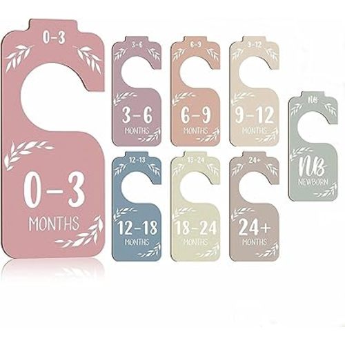 Wooden Baby Closet Dividers for Baby Clothes Organizer - Colorful Baby Closet Organizer Sorting Tags for Nursery Decor - Baby Clothes Dividers for Closet Size Hangers for New Mom Dad Parents