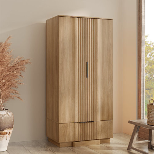 Ebern Designs Designer Modern Minimalist Style Fluted Panel Armoire & Reviews | Wayfair