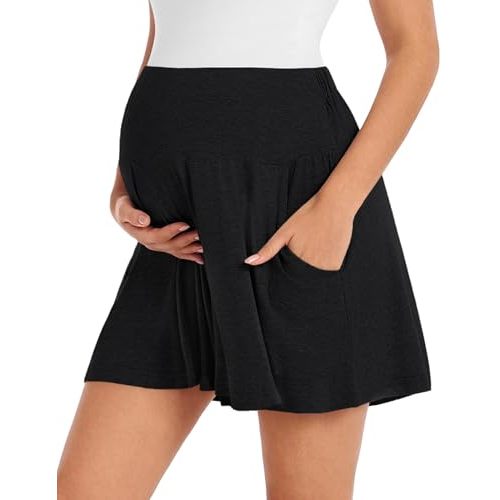 Maternity Shorts Bamboo Viscose Flowy Pregnancy Lounge Shorts Adjustable Waisted Comfy Pajama Bottoms with Pockets