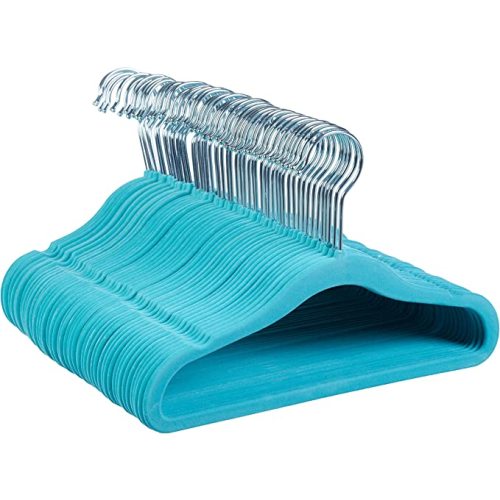 Amazon Basics Kid's Velvet Non-Slip 11.6" Clothes Hanger, Pack of 50, Blue - 50-Pack