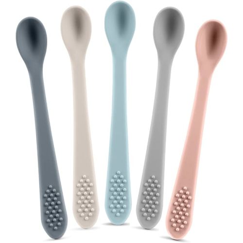 Baby Spoons First Stage Silicone Baby Spoon – Self Feeding Baby Utensils – Infant Spoons First Stage Baby Feeding Spoon - Soft & Gentle on Gums - BPA Free Silicone Baby Spoons Set (Pastel1)
