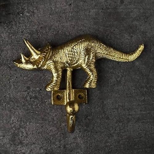 Dinosaur Wall Hook Gold Animal Bird Iron Hook Vintage Iron Coat Hook Hanger for Hanging Coat Towel Hat Bags Cups Wall Mounted - 1 pc (Triceratops)